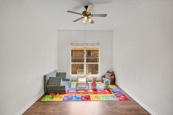 521 Willowview Dr, Saginaw, TX 76179 - recreation room featuring a ceiling fan and wood finished floors