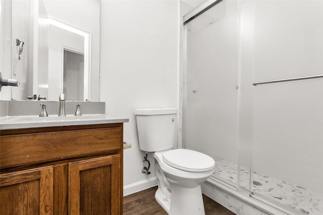 2142 Stonebrook Ln, Mesquite, TX 75181 - bathroom with vanity, a stall shower, and wood finished floors
