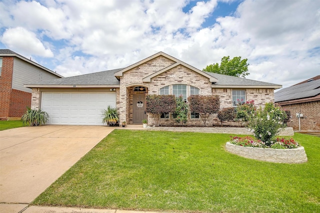 705 Tracy Dr, Azle, TX 76020 - view of front of house featuring an attached garage, a front yard, concrete driveway, brick siding, and roof with shingles