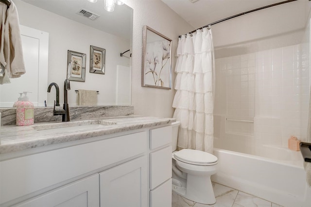 705 Tracy Dr, Azle, TX 76020 - bathroom with vanity, shower / bath combo, and marble finish flooring