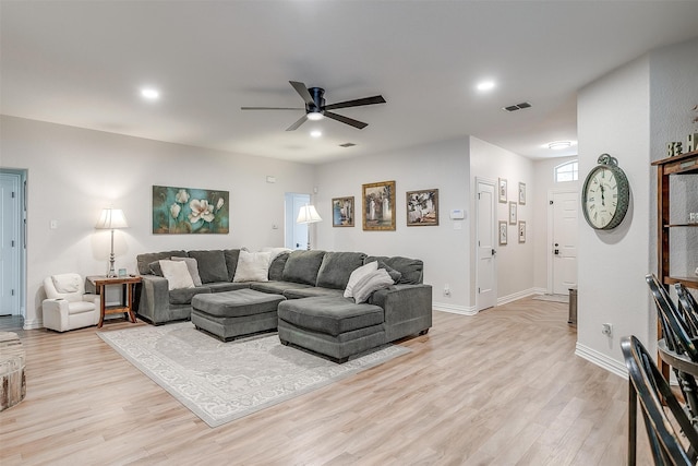 705 Tracy Dr, Azle, TX 76020 - living area with light wood-style floors, ceiling fan, and recessed lighting