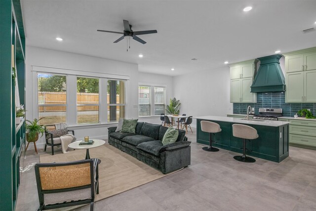 510 Woodrow Ave, Fort Worth, TX 76105 - living room with a ceiling fan, recessed lighting, and finished concrete flooring