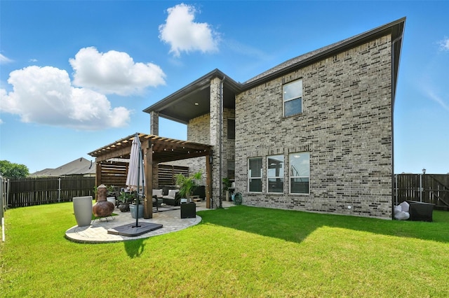 2711 Fleur De Lis Ln, Grand Prairie, TX 75054 - rear view of house with a pergola, a fenced backyard, a patio, and brick siding