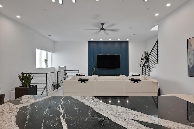 2001 N Prairie Ave Unit 106, Dallas, TX 75204 - living area with recessed lighting, a ceiling fan, and wood finished floors