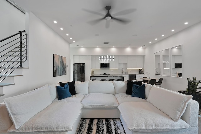 2001 N Prairie Ave Unit 106, Dallas, TX 75204 - living area featuring recessed lighting, a ceiling fan, and stairs