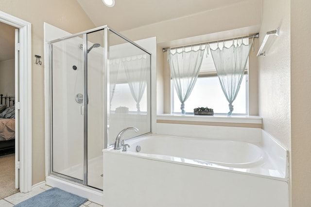 2020 El Camino Dr, Fort Worth, TX 76177 - ensuite bathroom featuring a shower stall, a garden tub, and tile patterned flooring