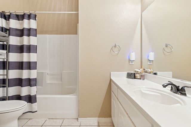 2020 El Camino Dr, Fort Worth, TX 76177 - full bath featuring a textured wall, vanity, shower / tub combo, and tile patterned flooring
