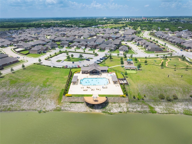 873 Mildren Ln, Fate, TX 75087 - aerial view of residential area with a pool area and a nearby body of water