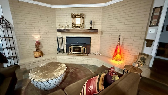 1705 14th St, Brownwood, TX 76801 - living room with crown molding and brick wall