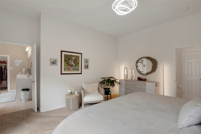 7585 Glasshouse Walk, Frisco, TX 75035 - bedroom featuring carpet floors, a spacious closet, and lofted ceiling