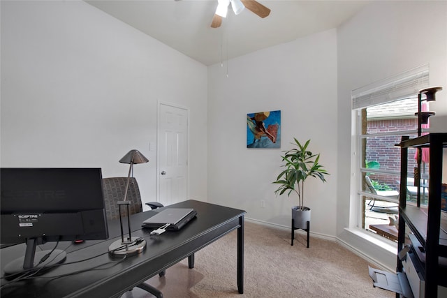 7585 Glasshouse Walk, Frisco, TX 75035 - office space with light carpet, ceiling fan, and a high ceiling