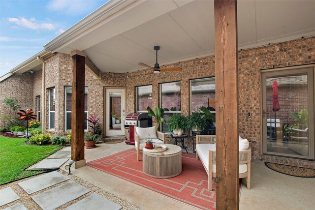 7585 Glasshouse Walk, Frisco, TX 75035 - view of patio with ceiling fan and grilling area
