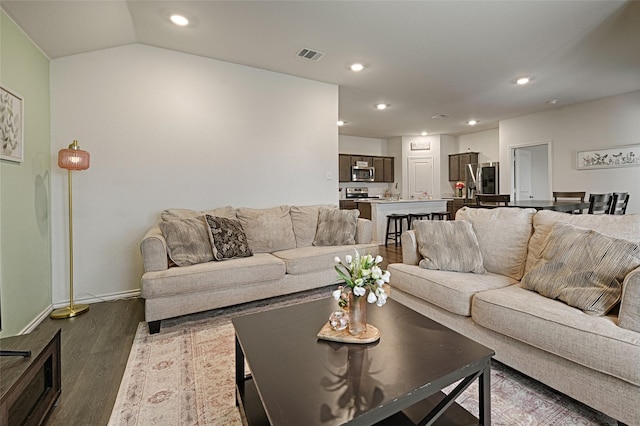 505 Cistern Way, Royse City, TX 75189 - living room with dark wood-type flooring, recessed lighting, and lofted ceiling