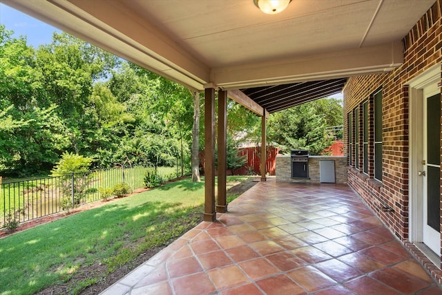 9324 Shadowfax Dr, Arlington, TX 76002 - fenced backyard with a patio, area for grilling, and view of scattered trees