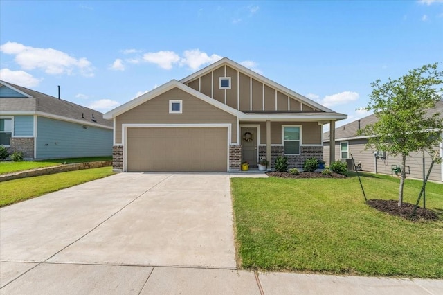 2525 Bunkerton Dr, Fort Worth, TX 76179 - craftsman house featuring brick siding, a garage, concrete driveway, a front yard, and a porch