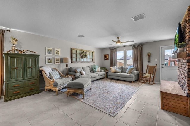 2525 Bunkerton Dr, Fort Worth, TX 76179 - living room featuring light tile patterned flooring and a ceiling fan