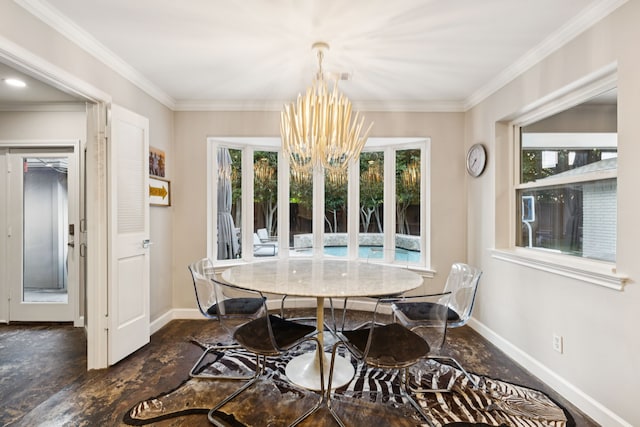 7339 Meadow Oaks Dr, Dallas, TX 75230 - dining area with a chandelier and crown molding