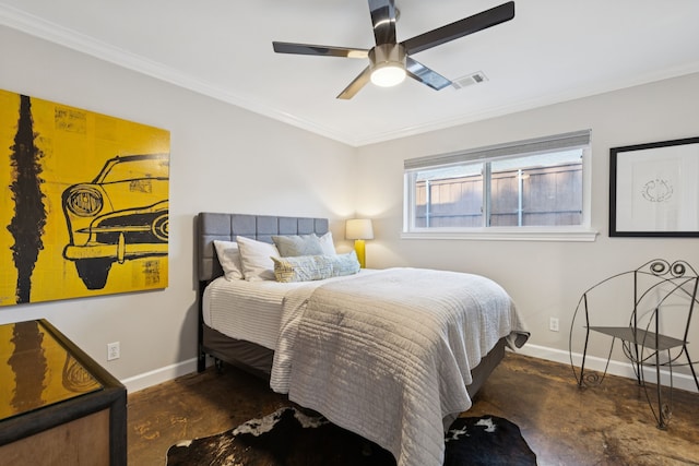 7339 Meadow Oaks Dr, Dallas, TX 75230 - bedroom with ornamental molding, ceiling fan, and concrete flooring