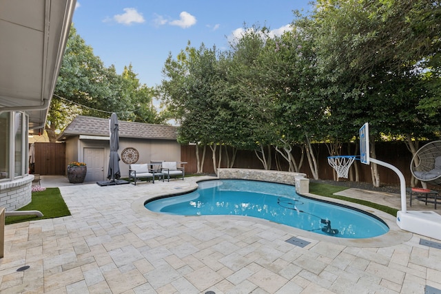 7339 Meadow Oaks Dr, Dallas, TX 75230 - view of pool with a patio, a fenced backyard, and an outbuilding