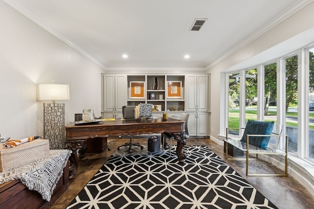 7339 Meadow Oaks Dr, Dallas, TX 75230 - home office featuring crown molding, plenty of natural light, and recessed lighting