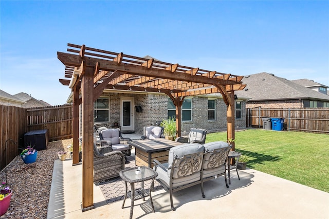 702 Stampede Ln, Princeton, TX 75407 - fenced backyard with outdoor lounge area, a pergola, and a patio