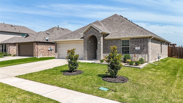 702 Stampede Ln, Princeton, TX 75407 - french provincial home featuring brick siding, an attached garage, driveway, and roof with shingles