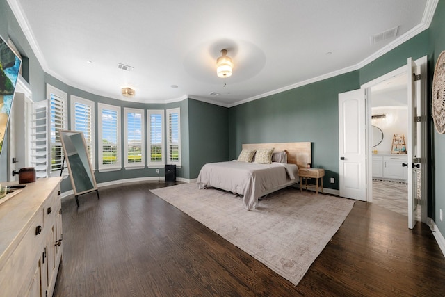 2223 Galloway Blvd, Trophy Club, TX 76262 - bedroom with ornamental molding, dark wood finished floors, and a ceiling fan