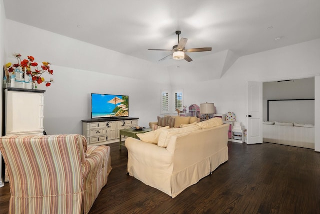 2223 Galloway Blvd, Trophy Club, TX 76262 - living room with dark wood-style floors, ceiling fan, and lofted ceiling