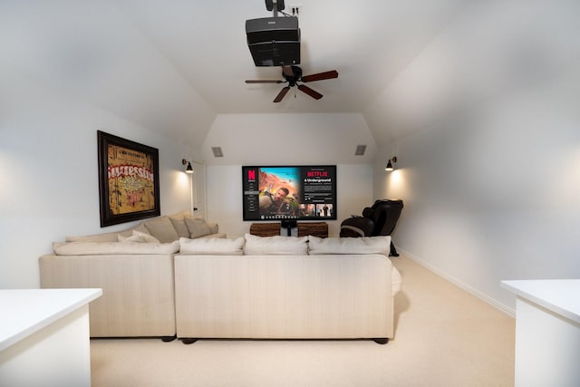 2223 Galloway Blvd, Trophy Club, TX 76262 - living room with light carpet, lofted ceiling, and a ceiling fan