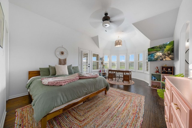 2223 Galloway Blvd, Trophy Club, TX 76262 - bedroom with vaulted ceiling, dark wood-style flooring, and a ceiling fan