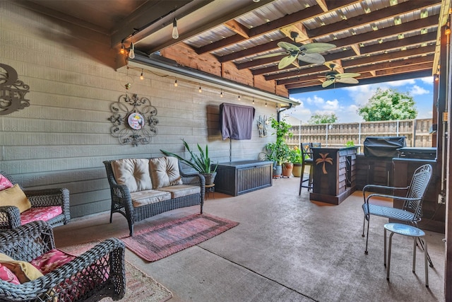 1402 White Water Ln, Rockwall, TX 75087 - view of patio / terrace featuring a ceiling fan and an outdoor hangout area