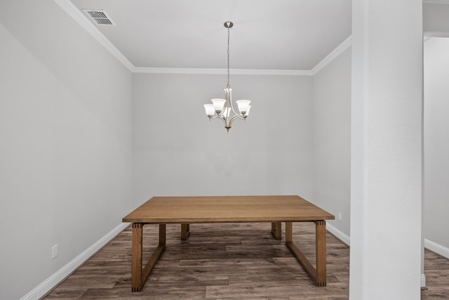 4919 Elizabeth Way, Lone Oak, TX 75453 - unfurnished dining area featuring ornamental molding, wood finished floors, and a chandelier