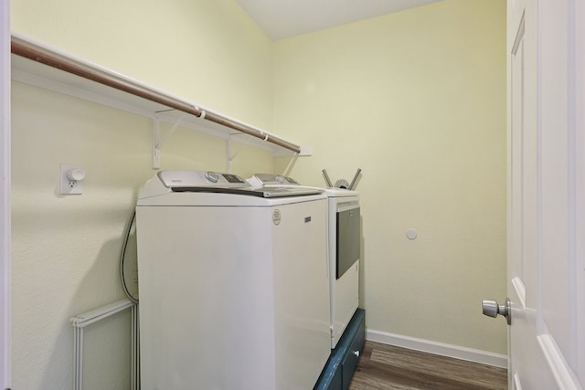 104 Northfield Cir, Hickory Creek, TX 75065 - laundry area featuring washing machine and dryer and dark wood-type flooring