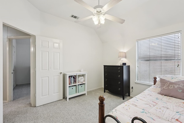 104 Northfield Cir, Hickory Creek, TX 75065 - bedroom with light colored carpet, lofted ceiling, and ceiling fan