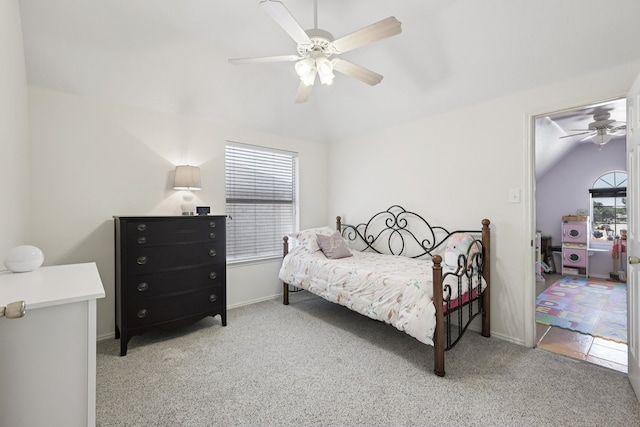 104 Northfield Cir, Hickory Creek, TX 75065 - carpeted bedroom with vaulted ceiling and ceiling fan