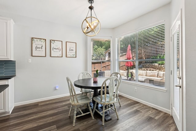104 Northfield Cir, Hickory Creek, TX 75065 - dining space featuring a chandelier, dark wood finished floors, and plenty of natural light