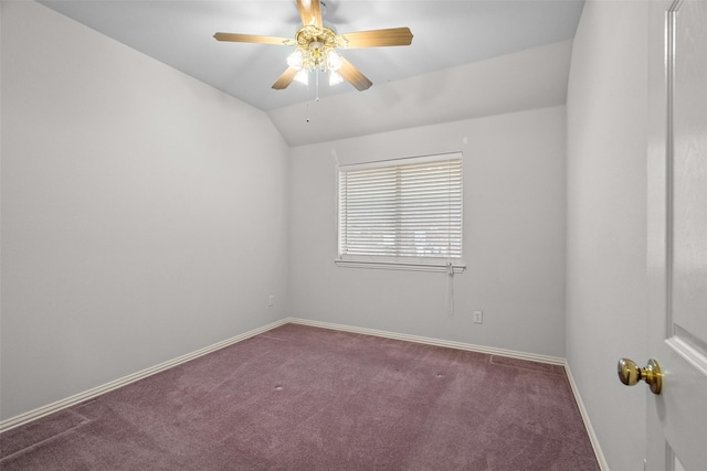 8709 Hartford Dr, Rowlett, TX 75089 - carpeted empty room with ceiling fan and vaulted ceiling