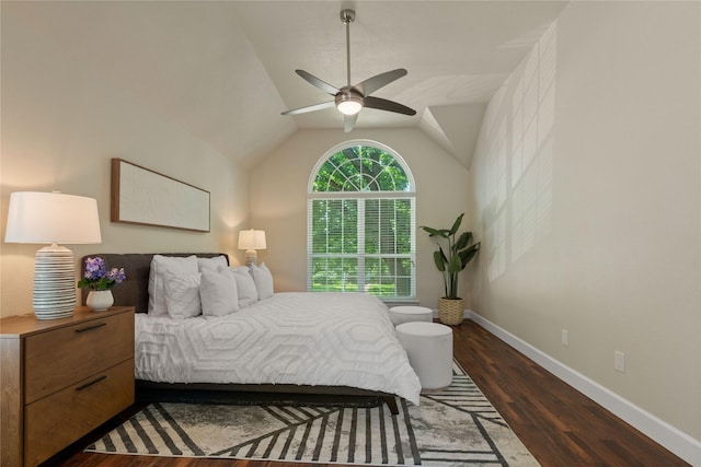2124 Sandell Dr, Grapevine, TX 76051 - bedroom featuring wood finished floors, a ceiling fan, and lofted ceiling