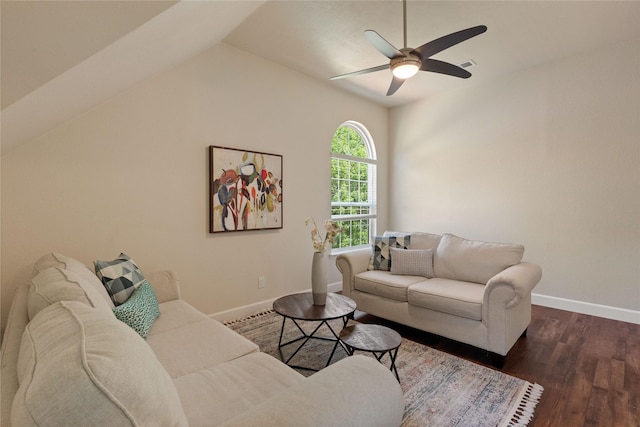 2124 Sandell Dr, Grapevine, TX 76051 - living room with ceiling fan, wood finished floors, and lofted ceiling