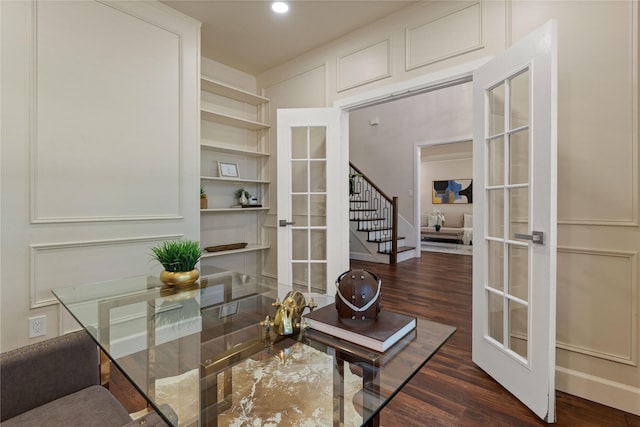 2124 Sandell Dr, Grapevine, TX 76051 - office area with french doors, wood finished floors, and recessed lighting