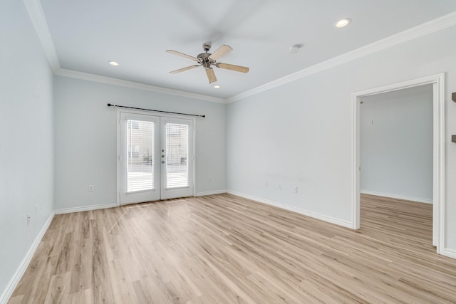 3102 Kings Rd Unit 2104, Dallas, TX 75219 - empty room with french doors, ceiling fan, light wood-type flooring, recessed lighting, and crown molding