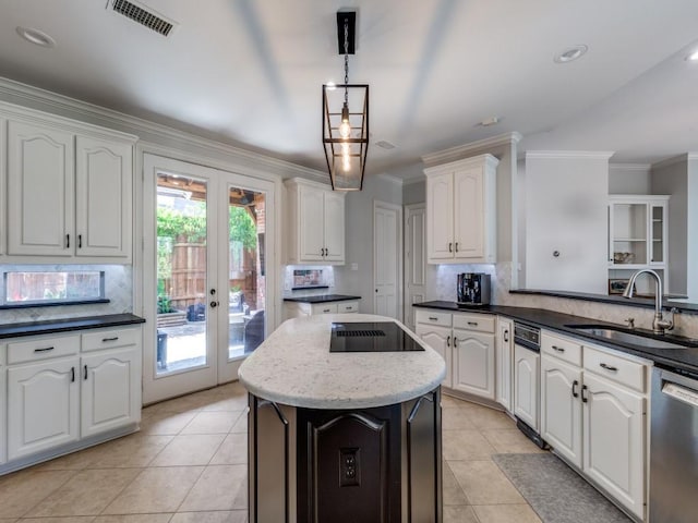 5909 Fossil Ridge Dr, Plano, TX 75093 - kitchen featuring dishwasher, crown molding, decorative backsplash, light tile patterned floors, and recessed lighting