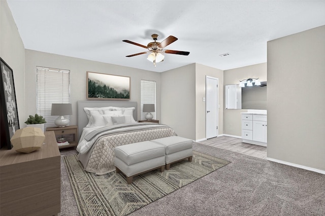 3214 N Marseille Ln, Sherman, TX 75090 - carpeted bedroom featuring a ceiling fan and connected bathroom