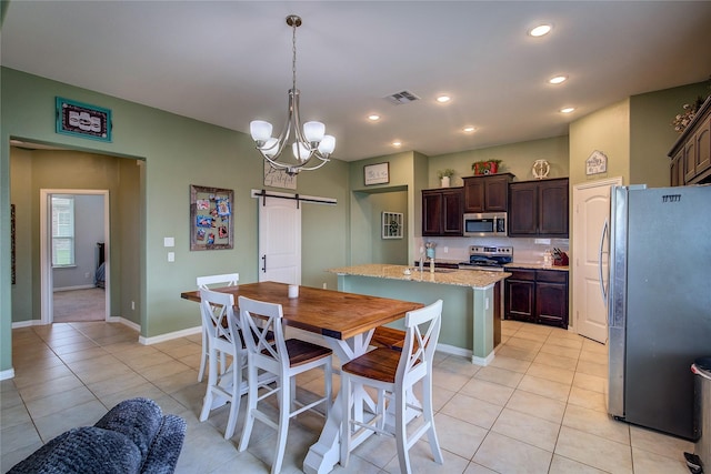 416 Mesa, Lone Oak, TX 75453 - dining room with a barn door, light tile patterned floors, recessed lighting, and a chandelier