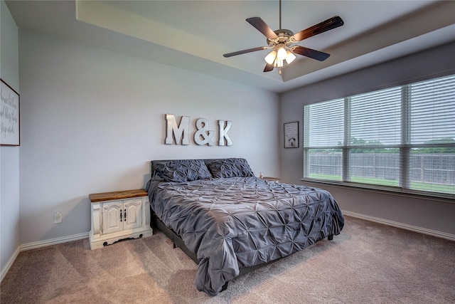 416 Mesa, Lone Oak, TX 75453 - bedroom with carpet flooring, a raised ceiling, and a ceiling fan