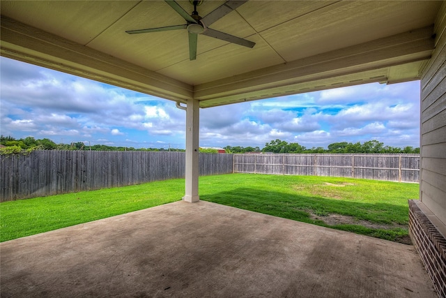 416 Mesa, Lone Oak, TX 75453 - fenced backyard with a patio and a ceiling fan