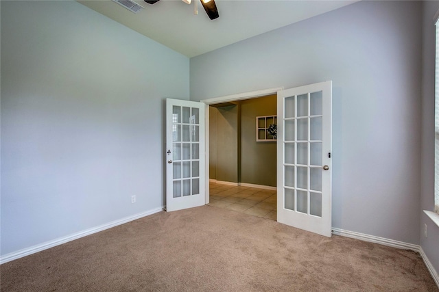416 Mesa, Lone Oak, TX 75453 - carpeted empty room with french doors and ceiling fan