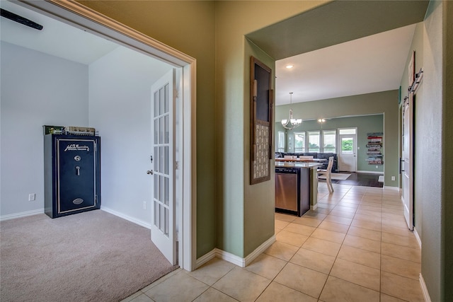 416 Mesa, Lone Oak, TX 75453 - corridor featuring a chandelier, light tile patterned floors, and french doors