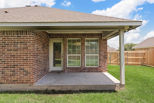 708 Sapphire Blvd, Hewitt, TX 76643 - doorway to property featuring brick siding, a patio, and roof with shingles