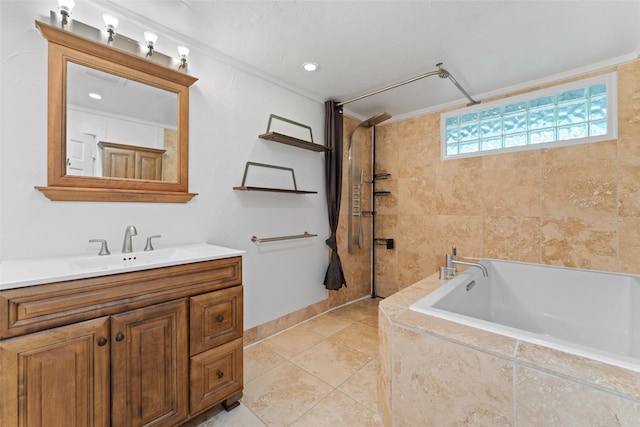 1227 N Irving Heights Dr, Irving, TX 75061 - bathroom featuring vanity, tile patterned floors, and tiled shower / bath
